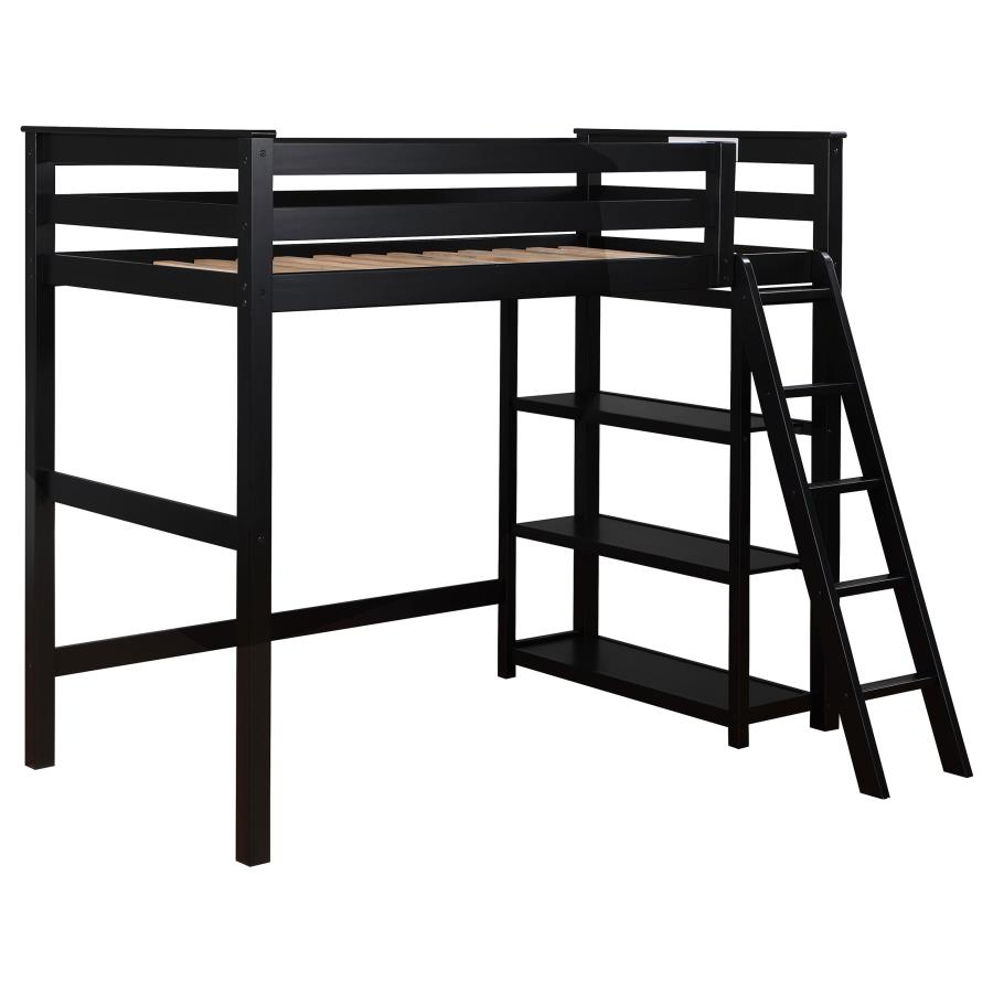 (image for) Anica 3-shelf Wood Twin Loft Bed Black