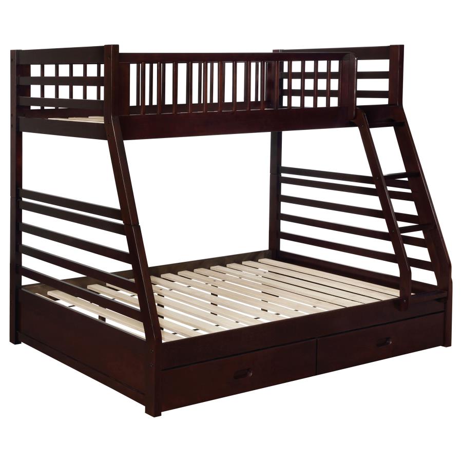 (image for) Ashton 2-drawer Wood Twin Over Full Bunk Bed Cappuccino