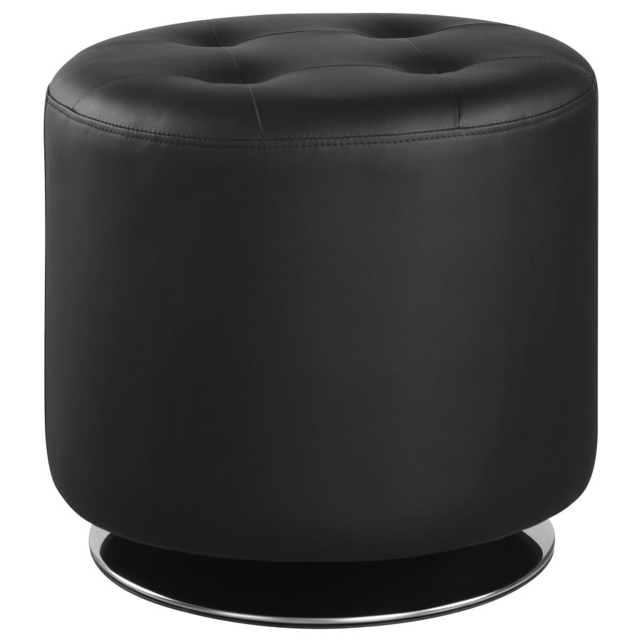 (image for) Bowman Round Upholstered Tufted Swivel Ottoman Black