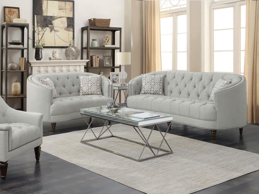 (image for) Avonlea 2-piece Upholstered Sloped Arm Sofa Set Grey Fabric