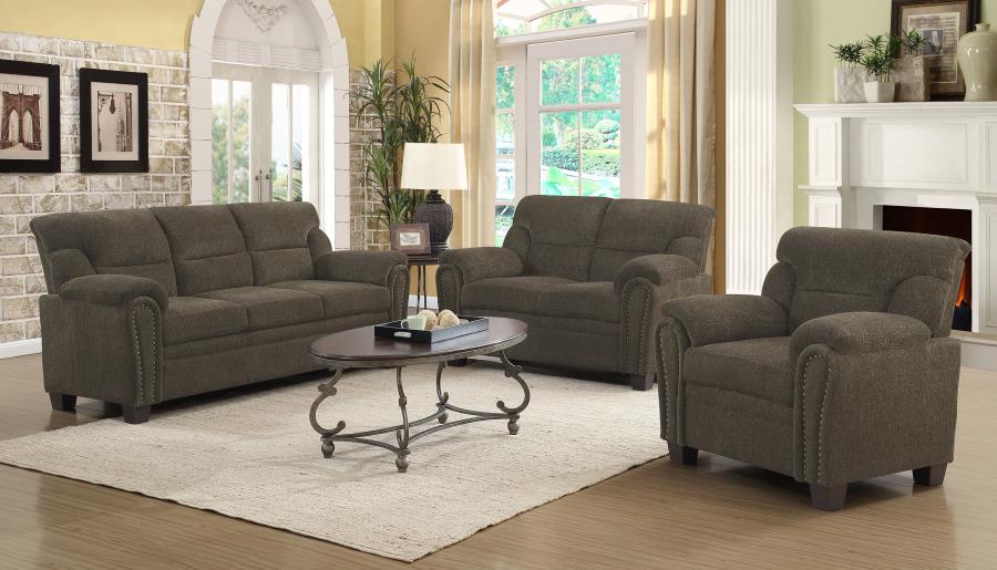 (image for) Clementine 3-piece Upholstered Padded Arm Sofa Set Brown