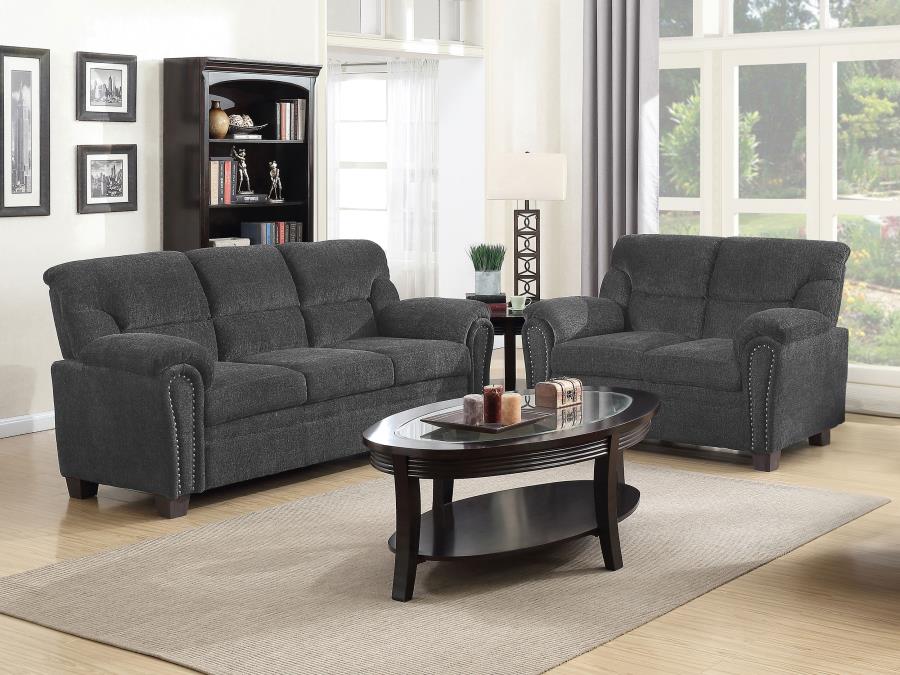 (image for) Clementine 2-piece Upholstered Padded Arm Sofa Set Grey