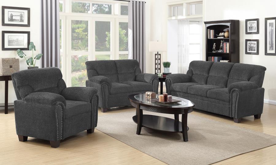 (image for) Clementine 3-piece Upholstered Padded Arm Sofa Set Grey