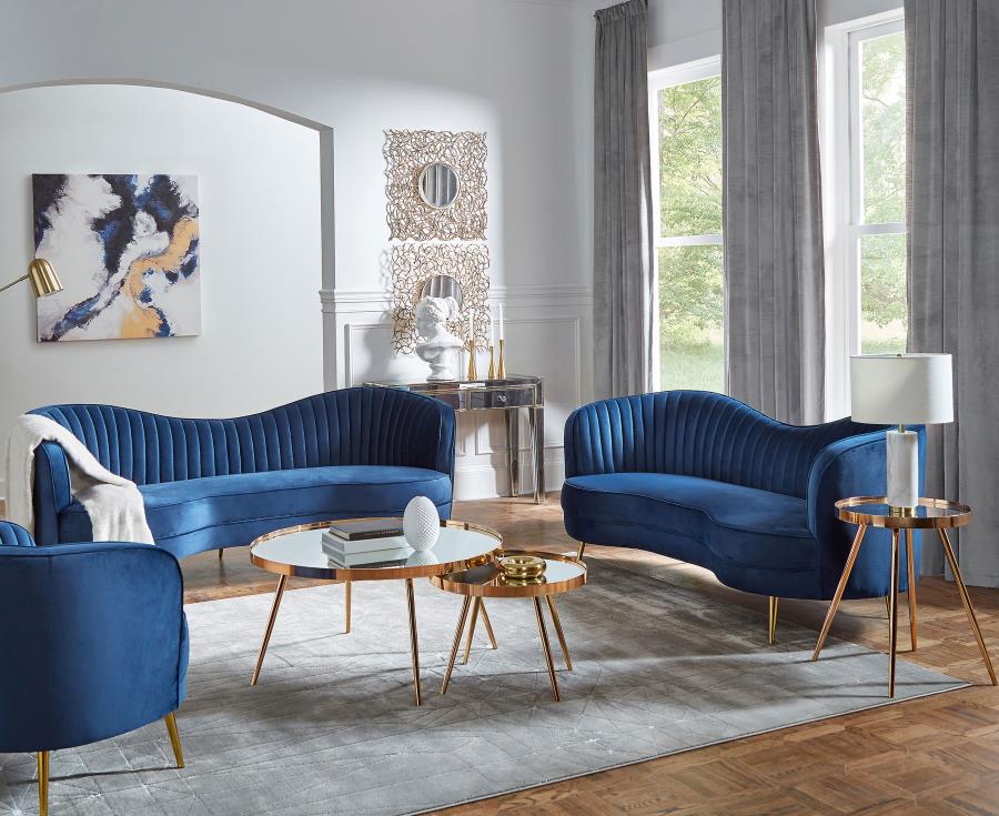 (image for) Sophia 3-piece Upholstered Channel Tufted Sofa Set Blue