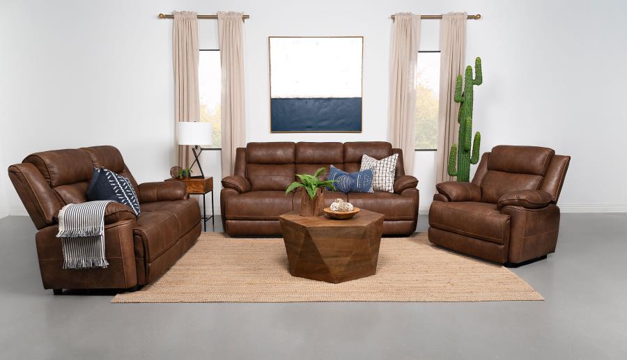 (image for) Ellington 3-piece Upholstered Padded Arm Sofa Set Dark Brown