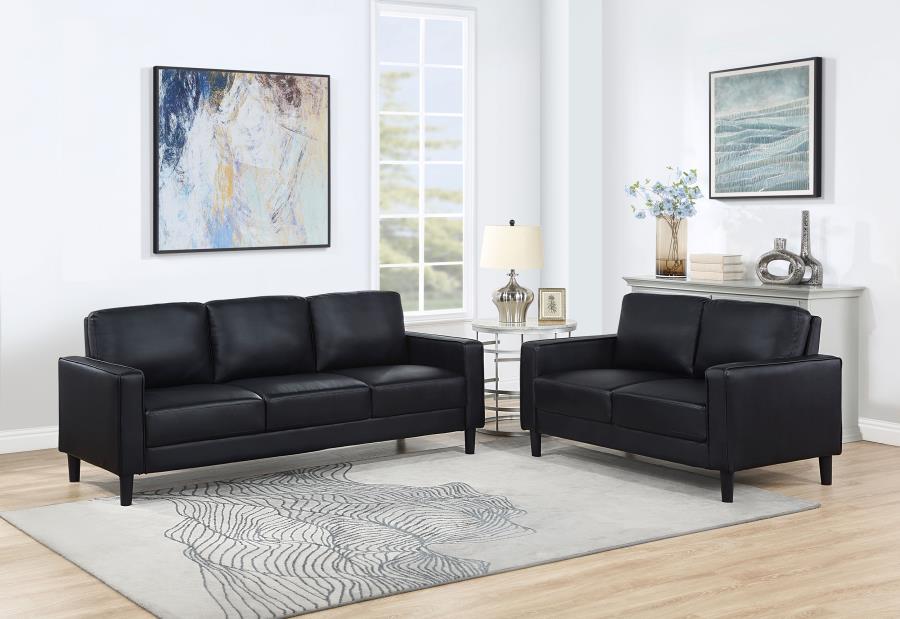 (image for) Ruth 2-piece Upholstered Track Arm Sofa Set Black