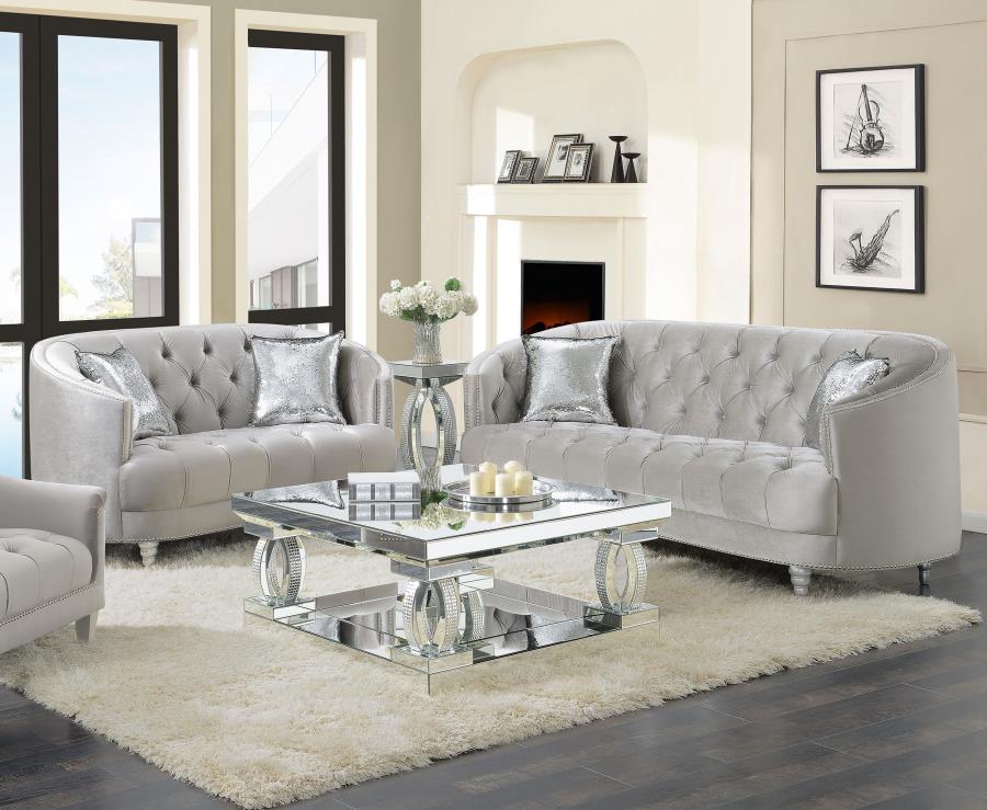 (image for) Avonlea 2-piece Upholstered Sloped Arm Sofa Set Grey Velvet