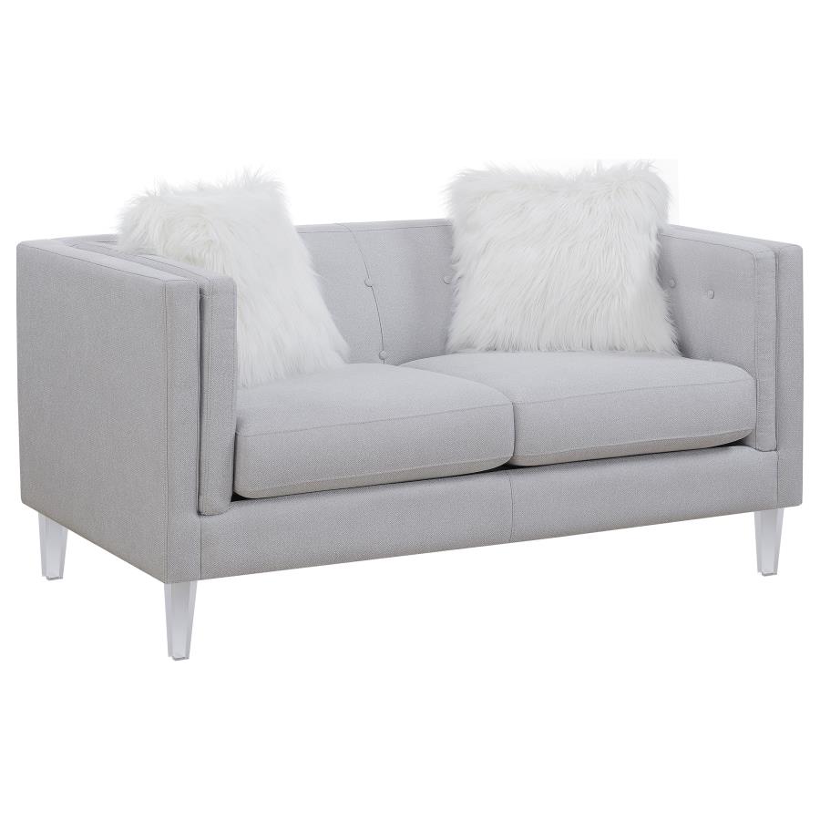 (image for) Glacier Upholstered Tuxedo Arm Tufted Loveseat Light Grey