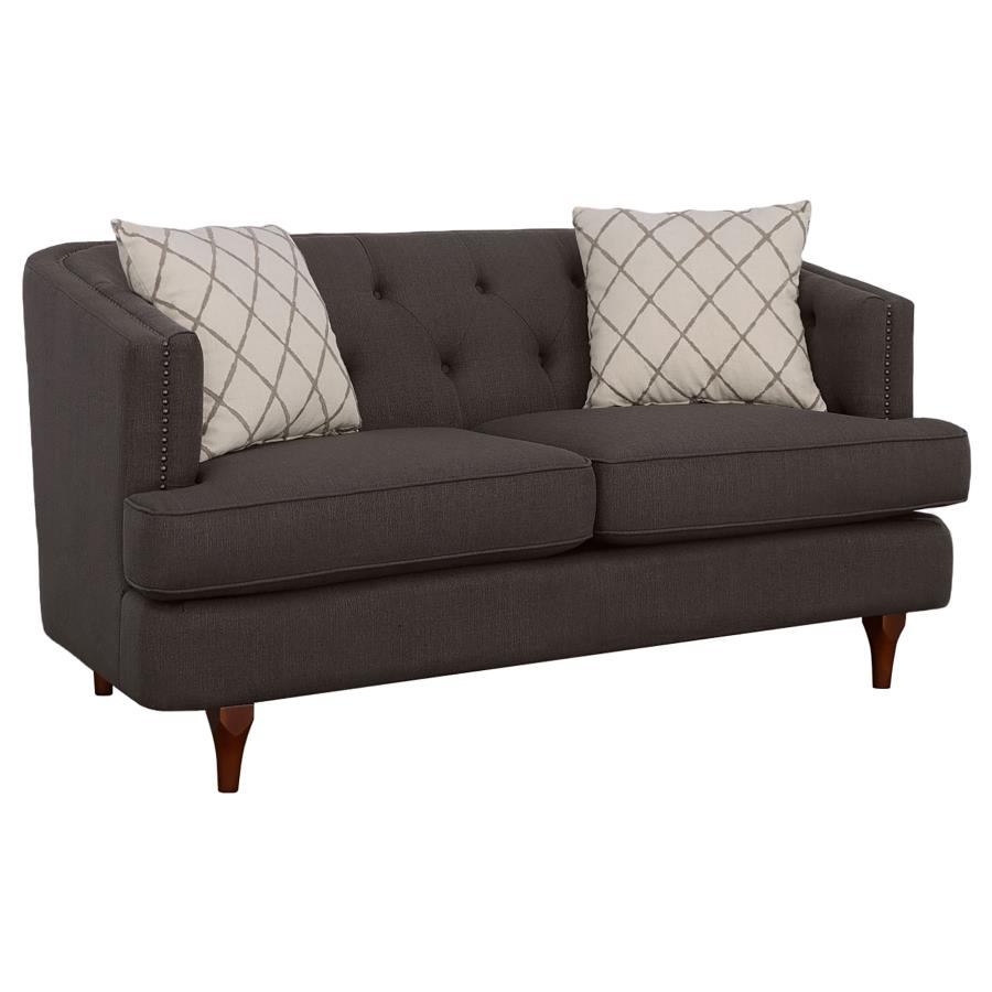 (image for) Shelby Recessed Arm and Tufted Tight Back Loveseat Grey and Brown