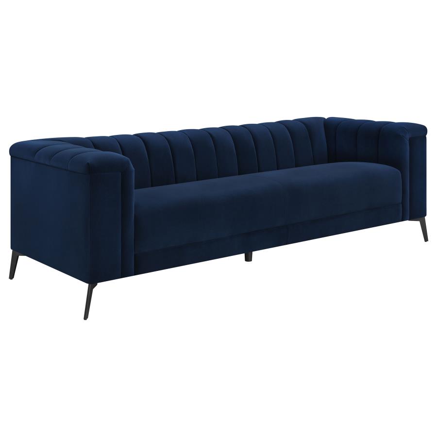 (image for) Chalet Upholstered Tuxedo Arm Tufted Sofa Blue