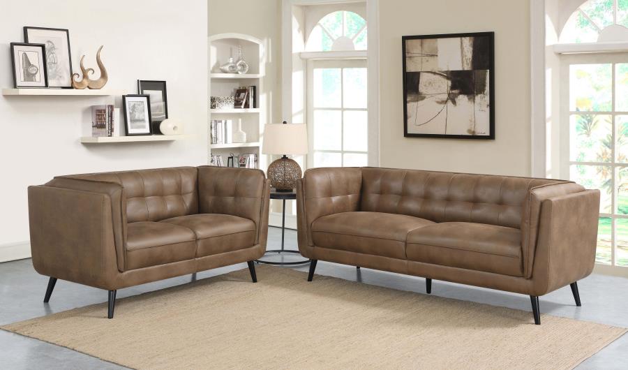 (image for) Thatcher 2-piece Upholstered Tuxedo Arm Sofa Set Brown