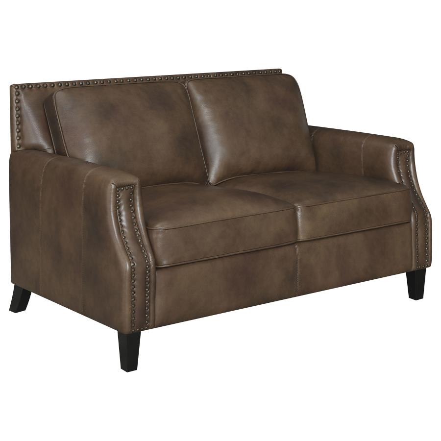 (image for) Leaton Upholstered Recessed Arm Loveseat Brown Sugar