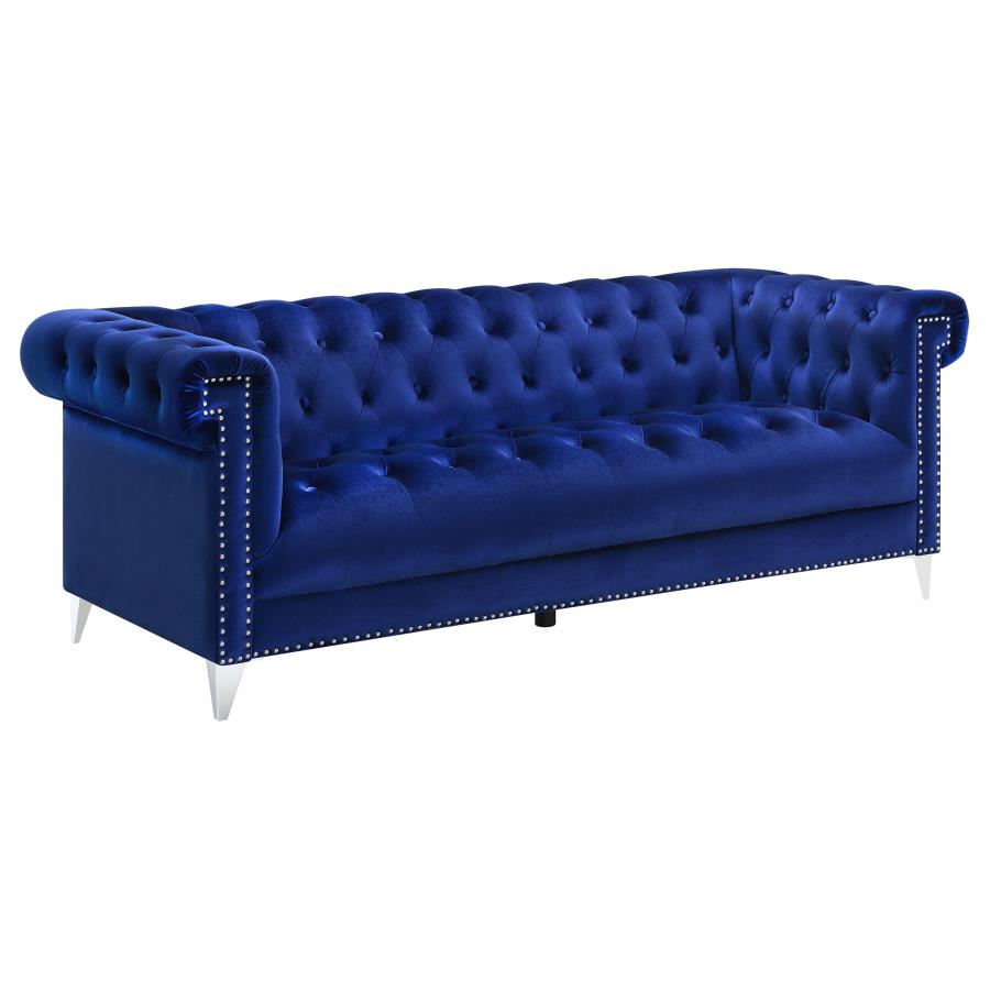 (image for) Bleker Upholstered Tuxedo Arm Tufted Sofa Blue