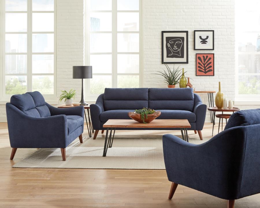 (image for) Gano 2-piece Upholstered Sloped Arm Sofa Set Navy Blue