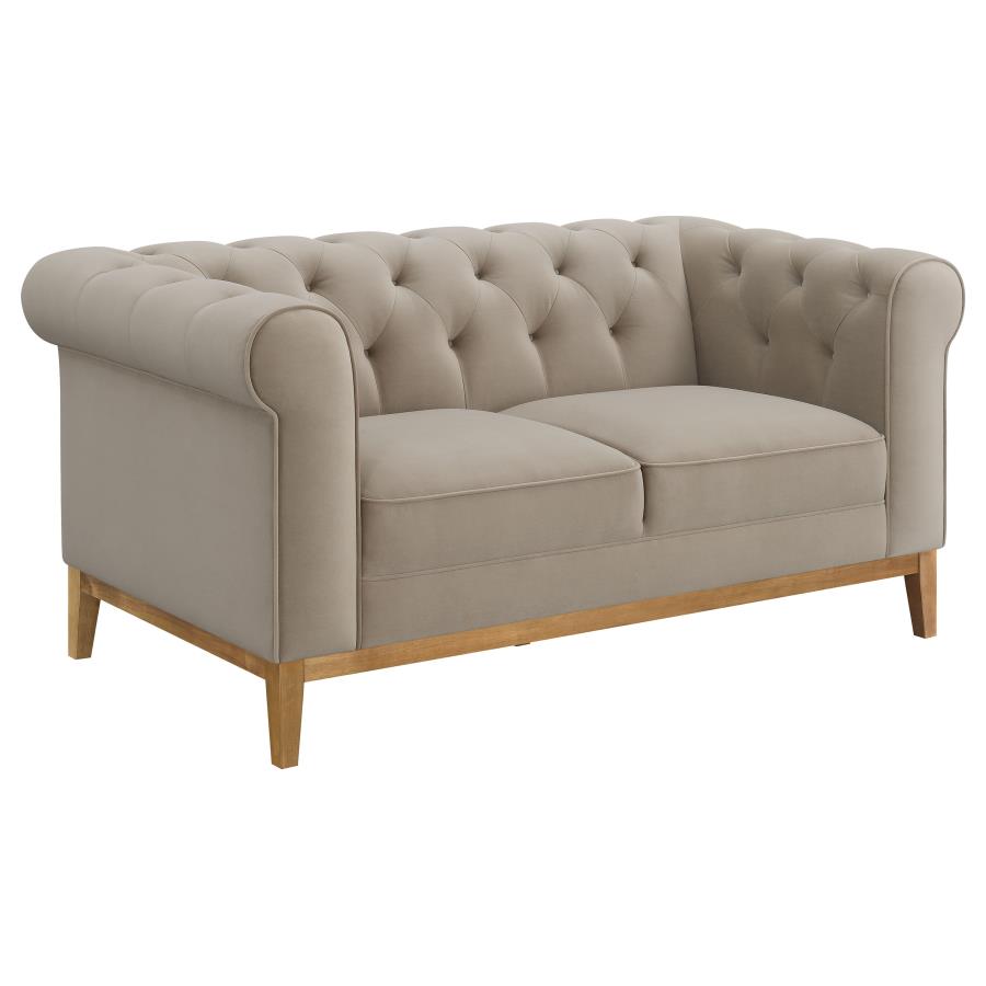 (image for) Sandrine Button Tufted Tuxedo Arms Loveseat Camel