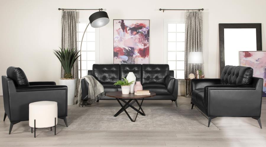 (image for) Moira 3-piece Upholstered Wedge Arm Tufted Sofa Set Black