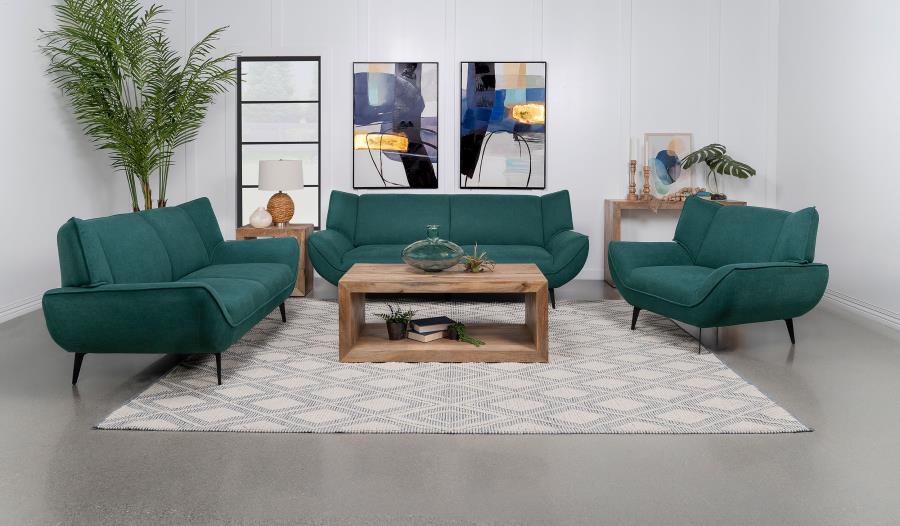 (image for) Acton 3-piece Upholstered Flared Arm Sofa Set Teal Blue