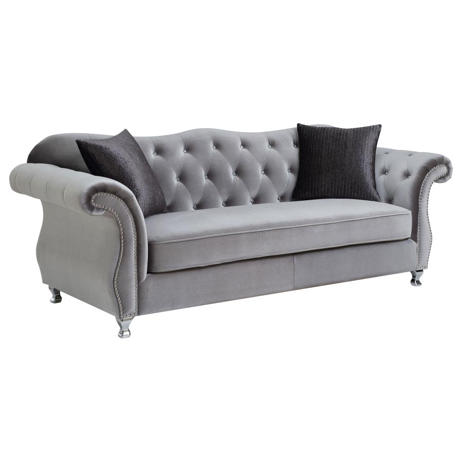 (image for) Frostine Upholstered Rolled Arm Tufted Sofa Silver