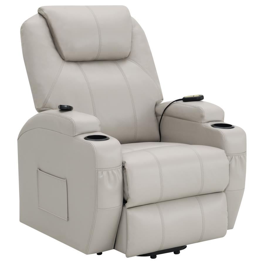 (image for) Sanger Upholstered Power Lift Massage Recliner Champagne