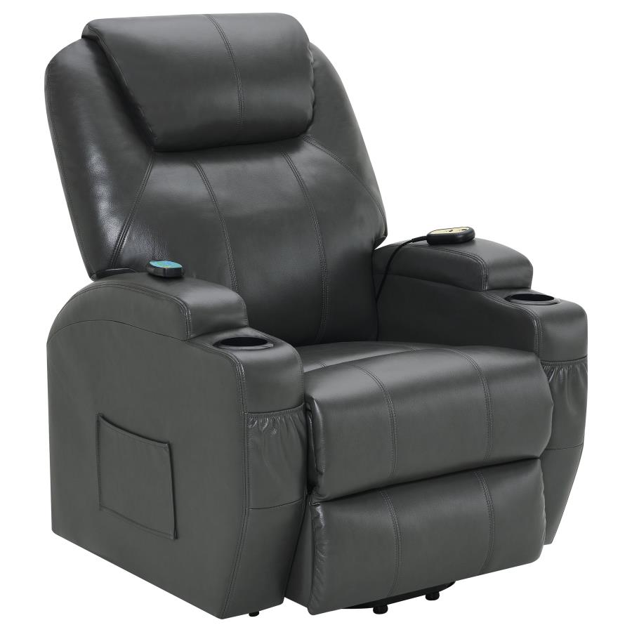 (image for) Sanger Upholstered Power Lift Massage Recliner Charcoal Grey