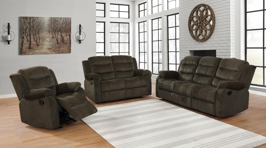 (image for) Rodman 3-piece Upholstered Reclining Sofa Set Olive Brown