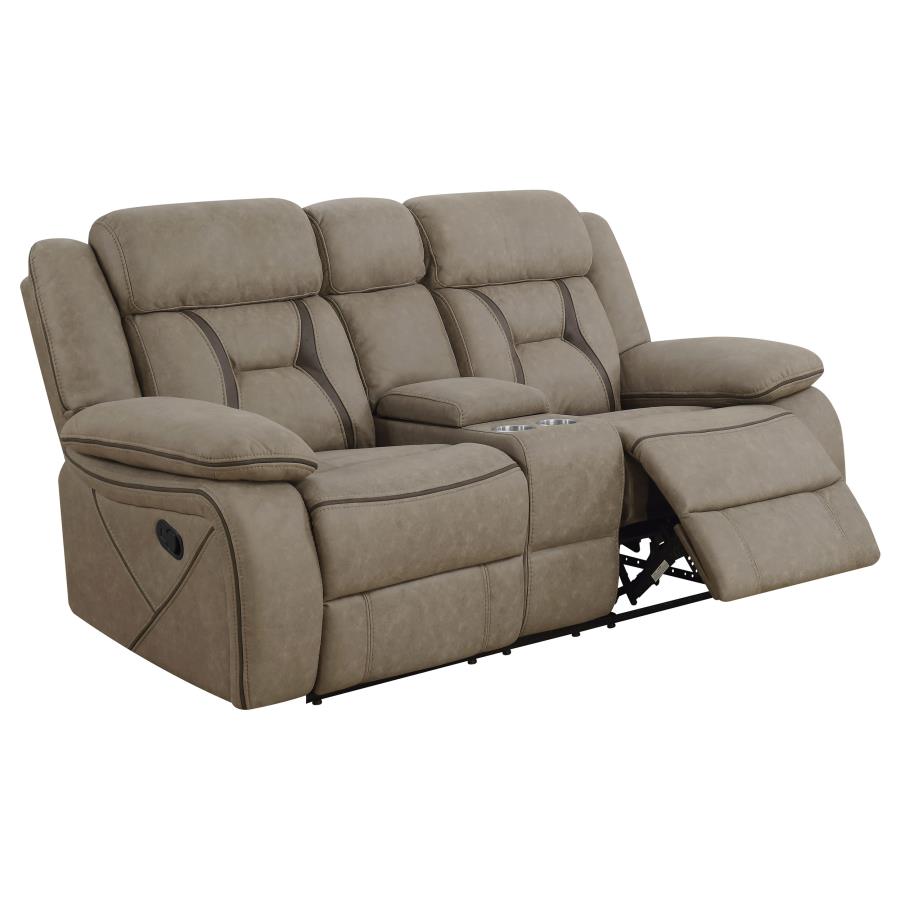 (image for) Higgins Pillow Top Arm Motion Loveseat with Console Tan