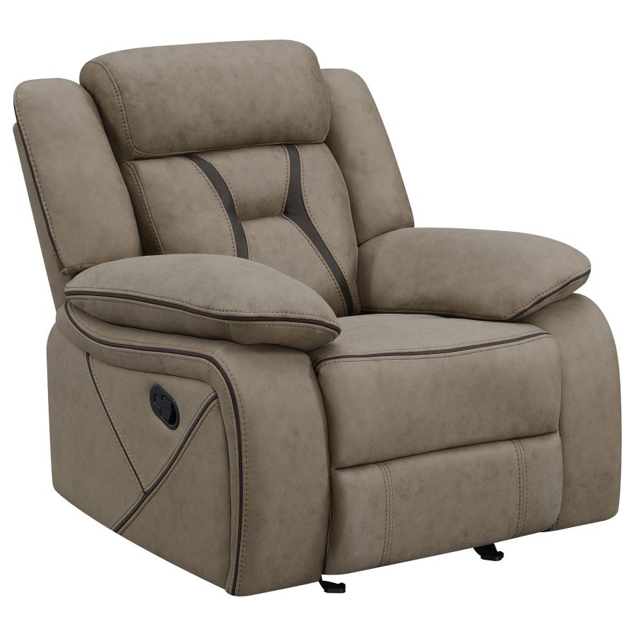 (image for) Higgins Overstuffed Upholstered Glider Recliner Tan