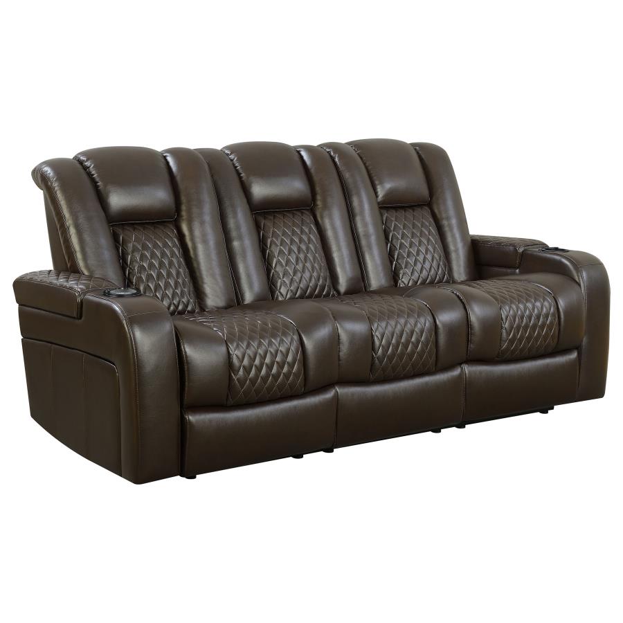 (image for) Delangelo Dual Power Reclining Sofa with Headrests Brown