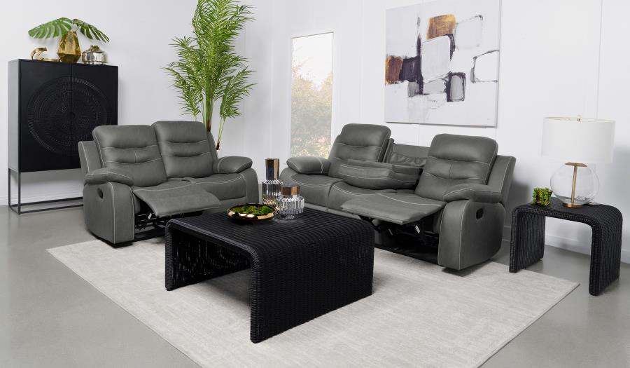 (image for) Nova 2-piece Upholstered Padded Arm Sofa Set Dark Grey