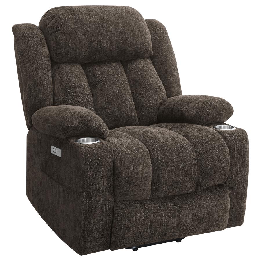 (image for) Houston Upholstered Power Lift Recliner Chair Dark Brown