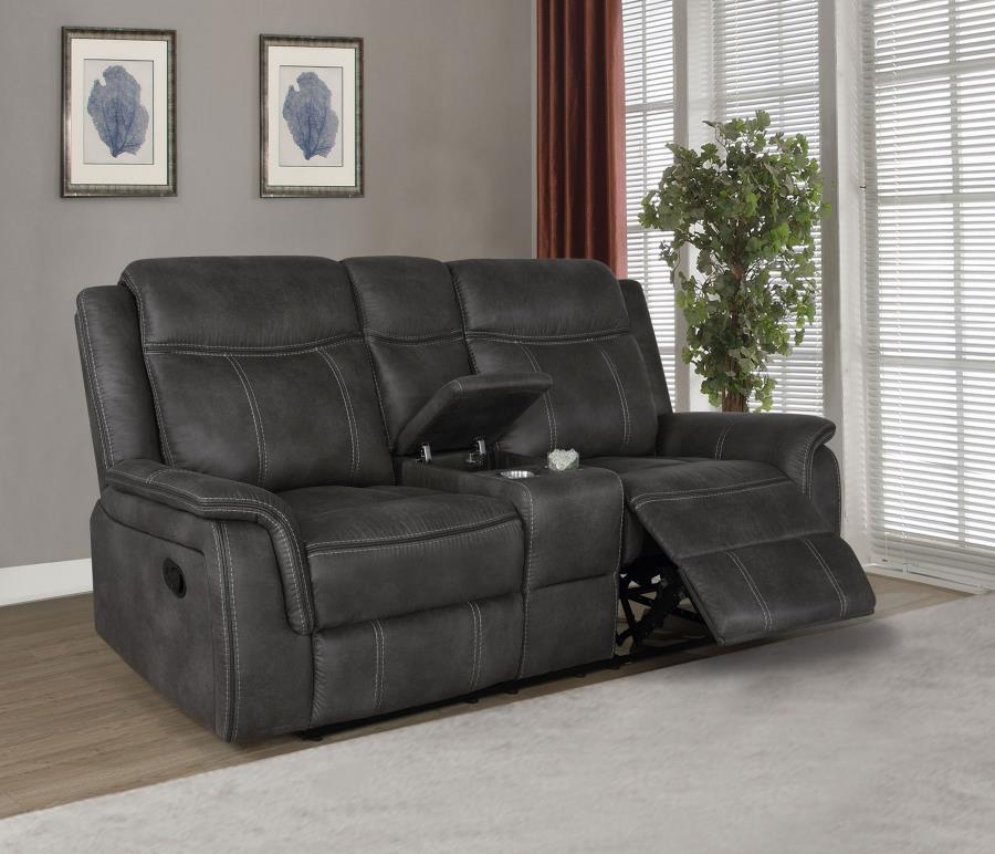 (image for) Lawrence Upholstered Padded Arm Reclining Loveseat Charcoal