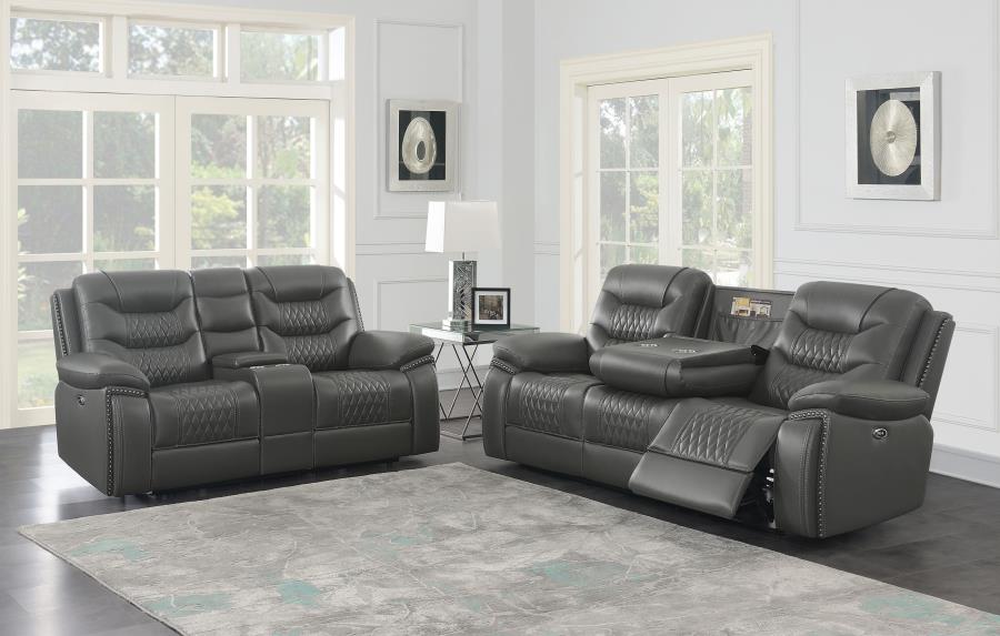 (image for) Flamenco 2-piece Upholstered Power Sofa Set Charcoal