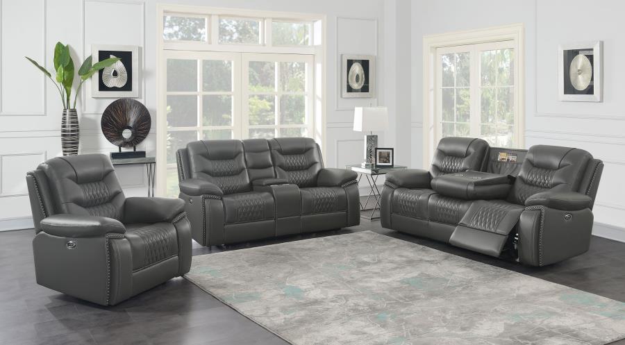 (image for) Flamenco 3-piece Upholstered Power Sofa Set Charcoal