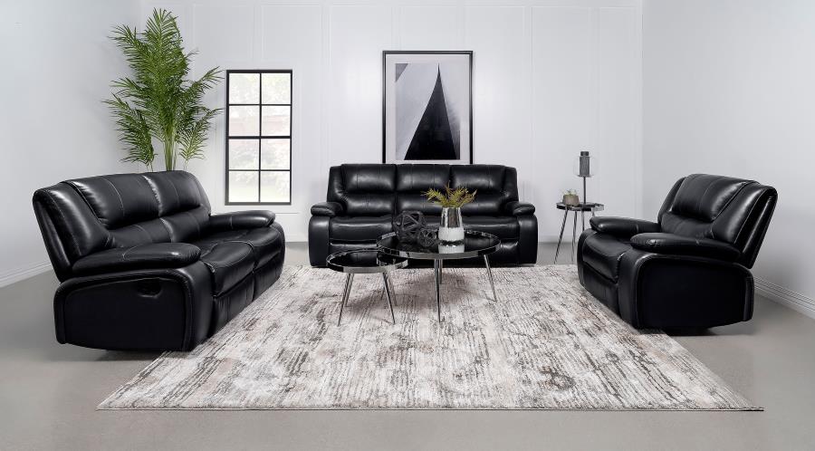 (image for) Camila 3-piece Upholstered Motion Reclining Sofa Set Black