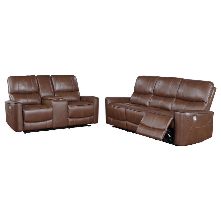 (image for) Greenfield 2-piece Power Reclining Sofa Set Saddle Brown