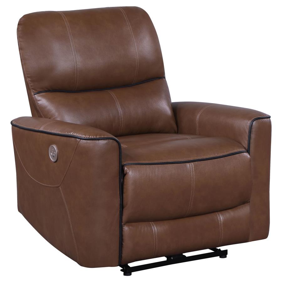 (image for) Greenfield Upholstered Power Recliner Chair Saddle Brown