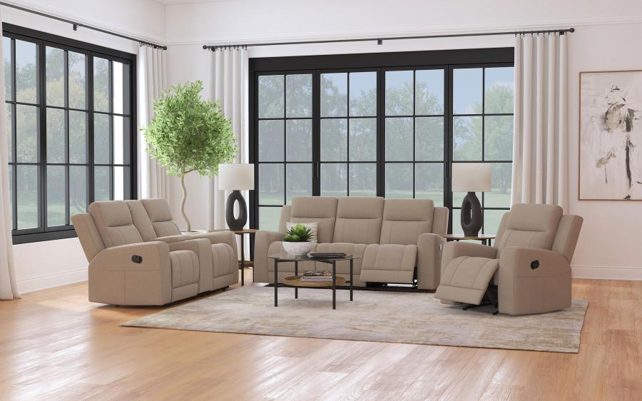 (image for) Brentwood 3-piece Upholstered Reclining Sofa Set Taupe