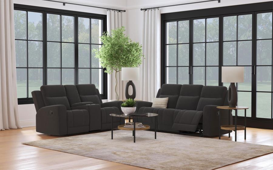 (image for) Brentwood 2-piece Upholstered Reclining Sofa Set Dark Charcoal