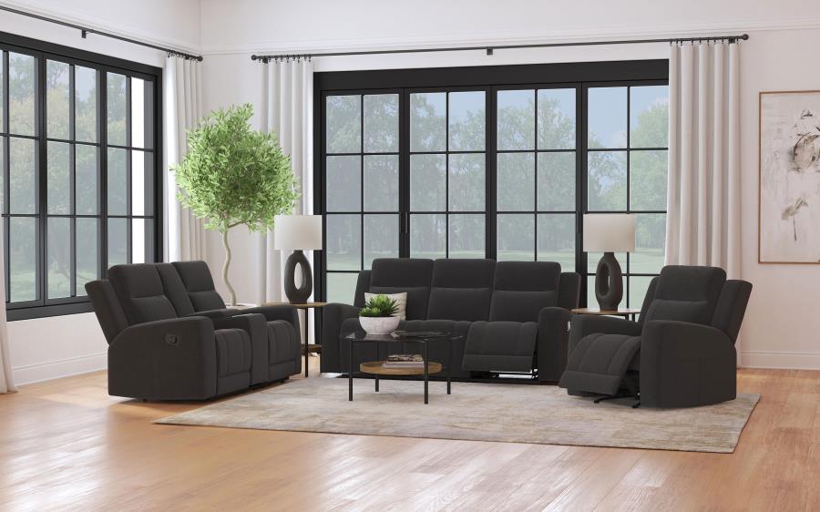 (image for) Brentwood 3-piece Upholstered Reclining Sofa Set Dark Charcoal