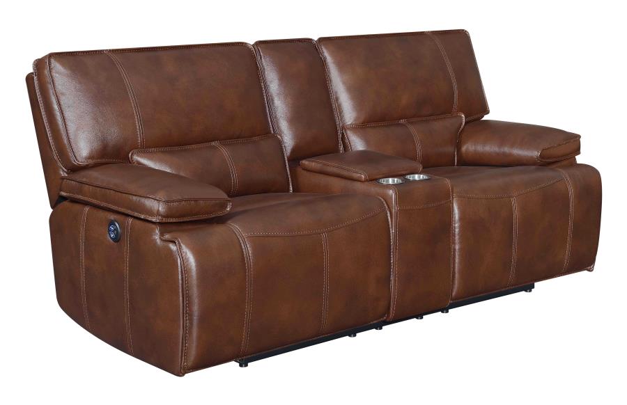 (image for) Southwick Upholstered Power Reclining Loveseat Saddle Brown