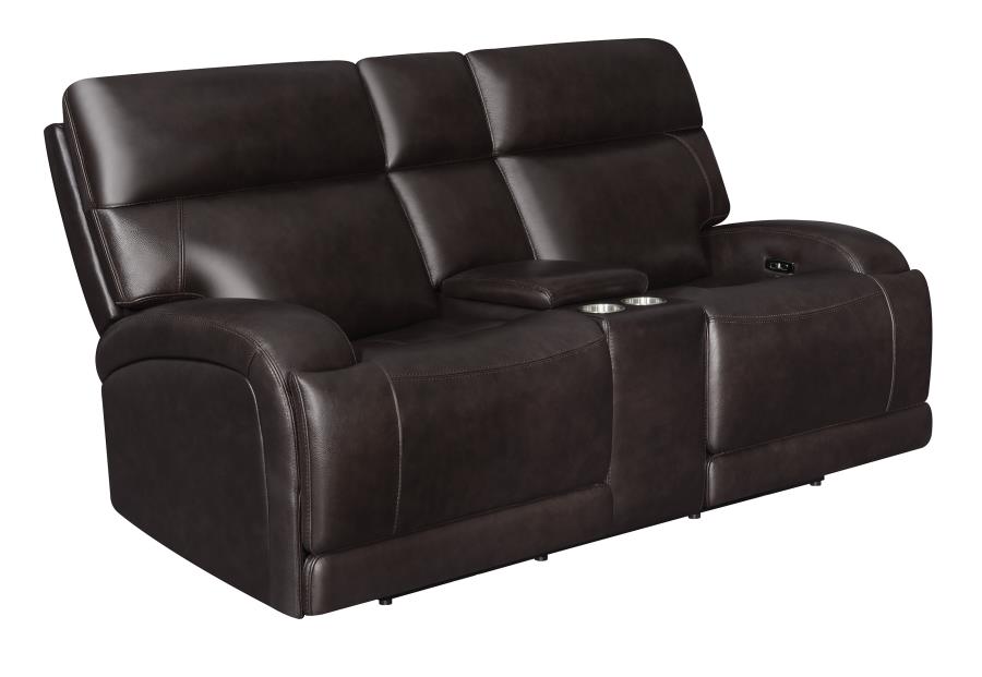 (image for) Longport Upholstered Power Reclining Loveseat Dark Brown