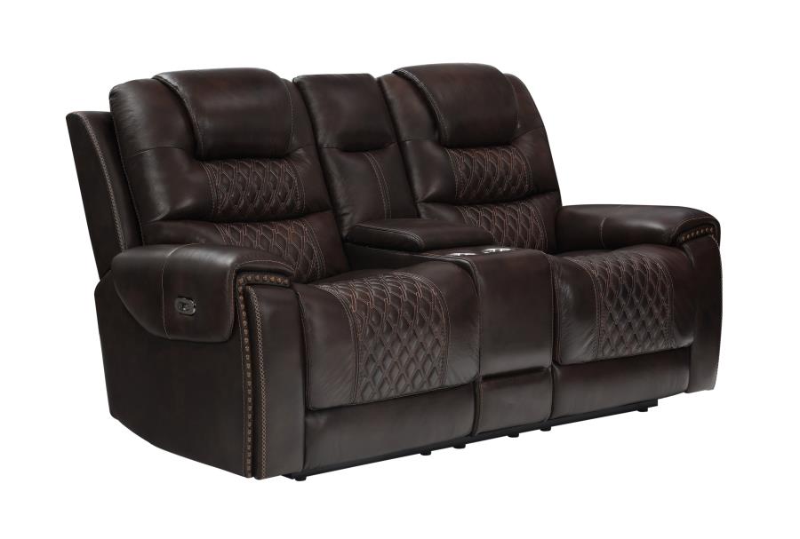 (image for) North Cushion Back Power^2 Loveseat with Console Dark Brown