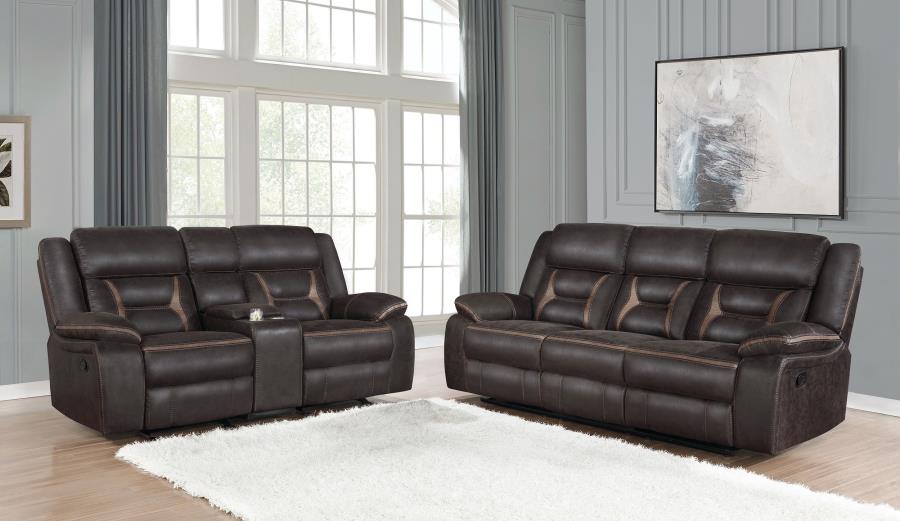 (image for) Greer 2-piece Upholstered Reclining Sofa Set Brown