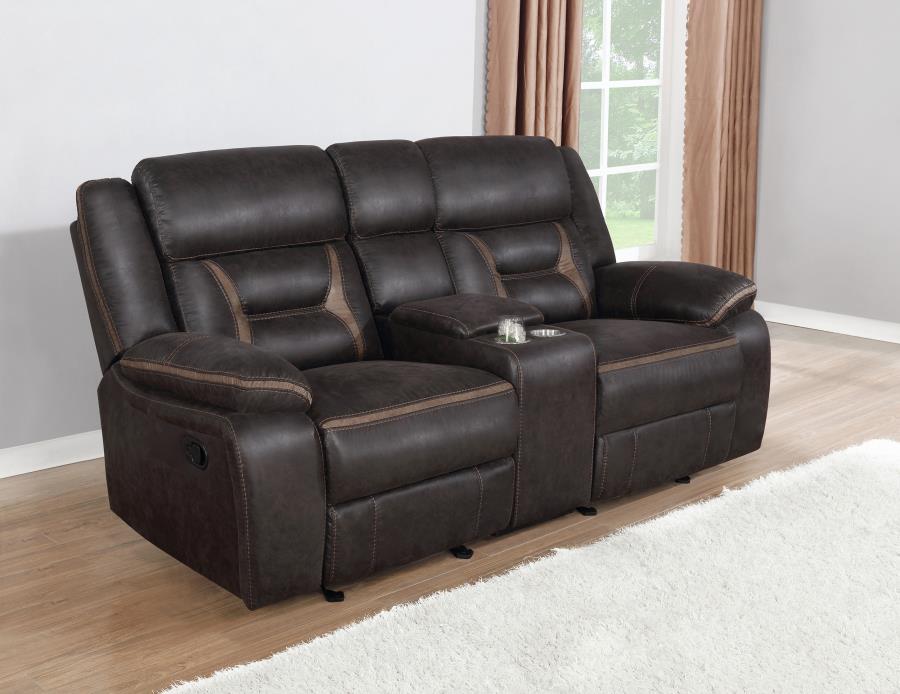 (image for) Greer Upholstered Motion Reclining Loveseat Brown