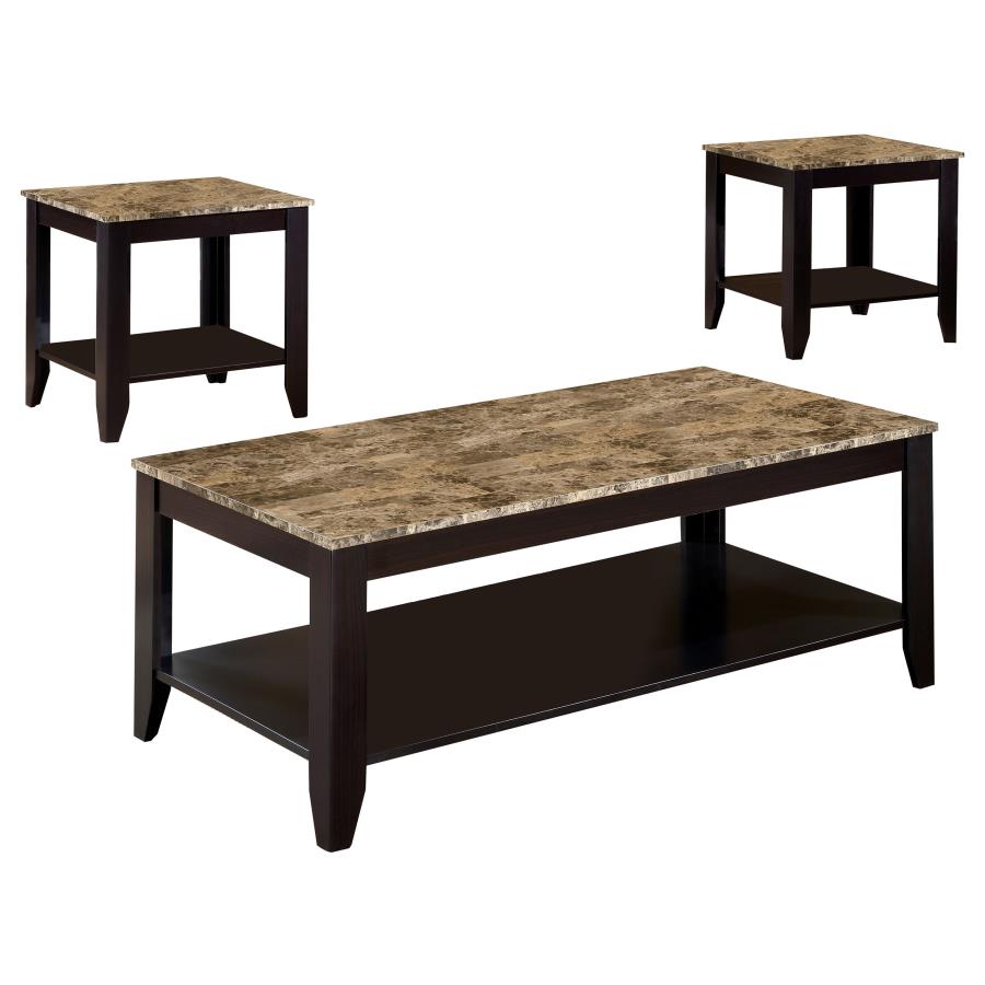 (image for) Flores 3-piece Faux Marble Top Coffee Table Set Cappuccino