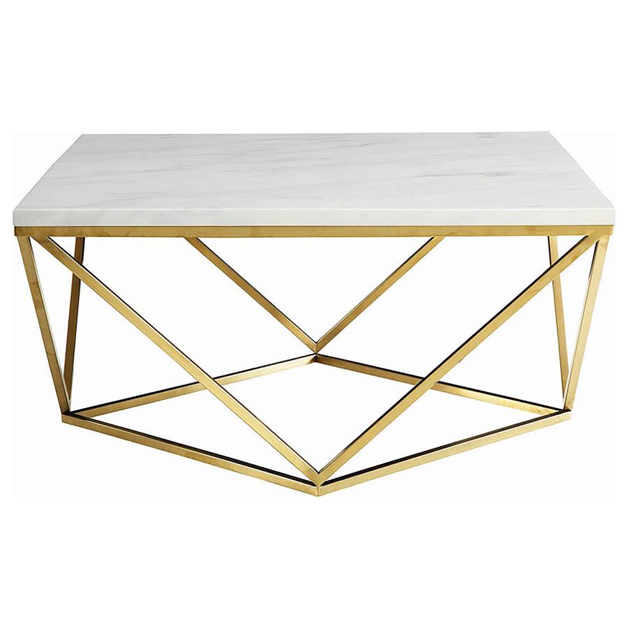 (image for) Meryl Square Faux Marble Top Coffee Table White and Gold