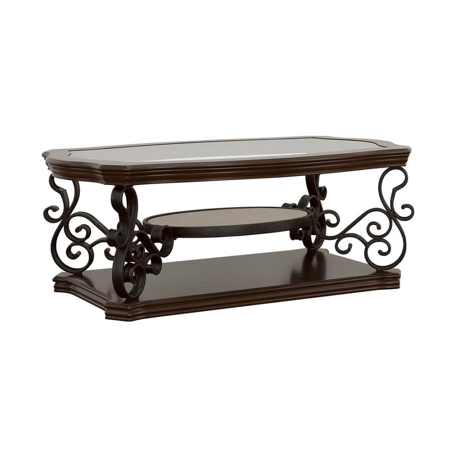 (image for) Laney 1-shelf Glass Top Rectangular Coffee Table Deep Merlot