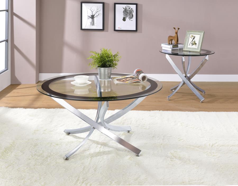 (image for) Brooke 2-piece Round Glass Top Coffee Table Set Chrome