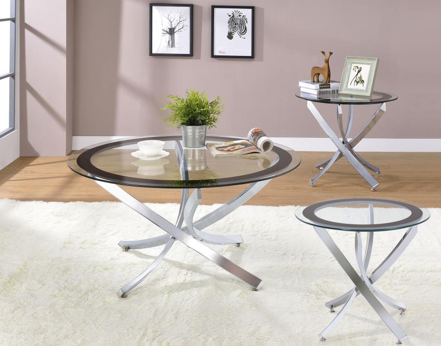 (image for) Brooke 3-piece Round Glass Top Coffee Table Set Chrome