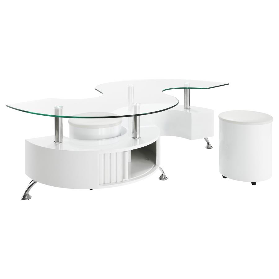 (image for) Buckley 3-piece Coffee Table and Stools Set White High Gloss